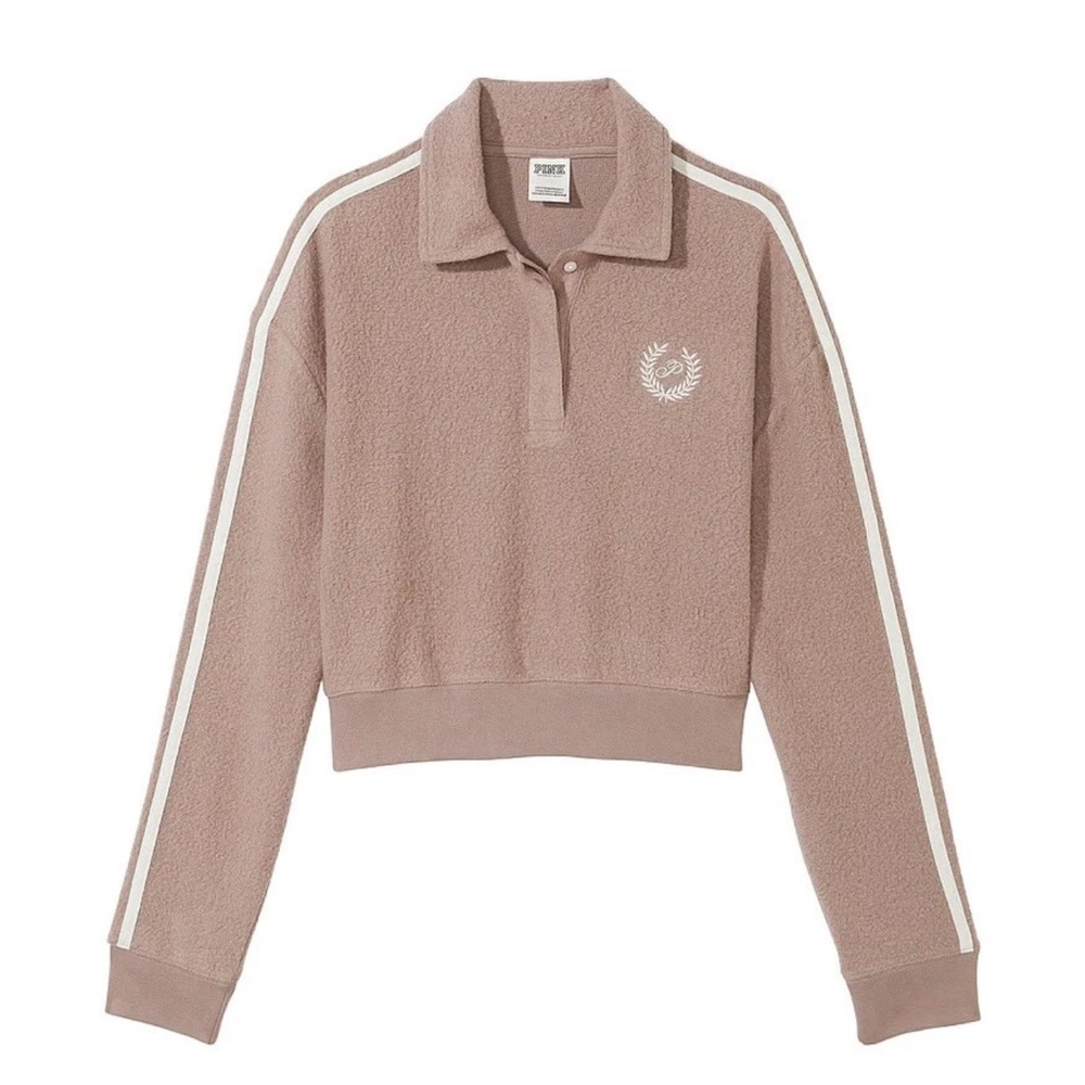 Victoria’s Secret PINK Reverse‎ Fleece Cropped Polo Sweatshirt | White | XS